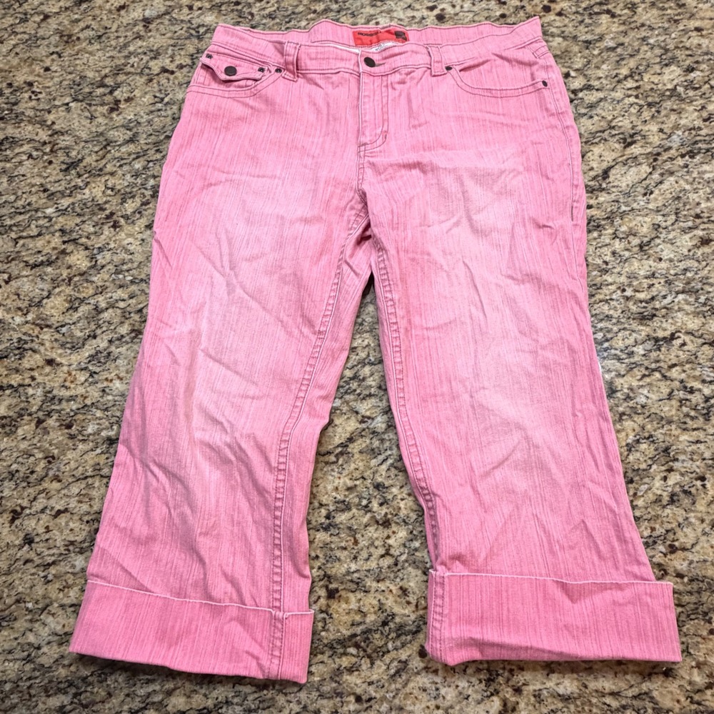Vintage Mossimo Pink Denim Capri Pants Womens Size 17 Cuffed Cropped Jeans